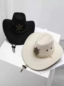 Pălărie de soare occidentală, accesorii stea cu șase colțuri din bronz, pălărie de cowboy vintage de vest, pălărie moale, pălărie de petrecere în aer liber, pălărie de cowboy de bar 1 bucată Halloween