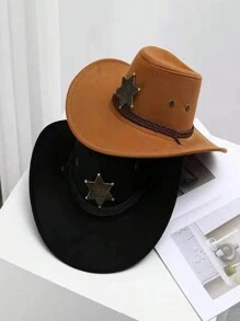 Pălărie de soare occidentală, accesorii stea cu șase colțuri din bronz, pălărie de cowboy vintage de vest, pălărie moale, pălărie de petrecere în aer liber, pălărie de cowboy de bar 1 bucată Halloween