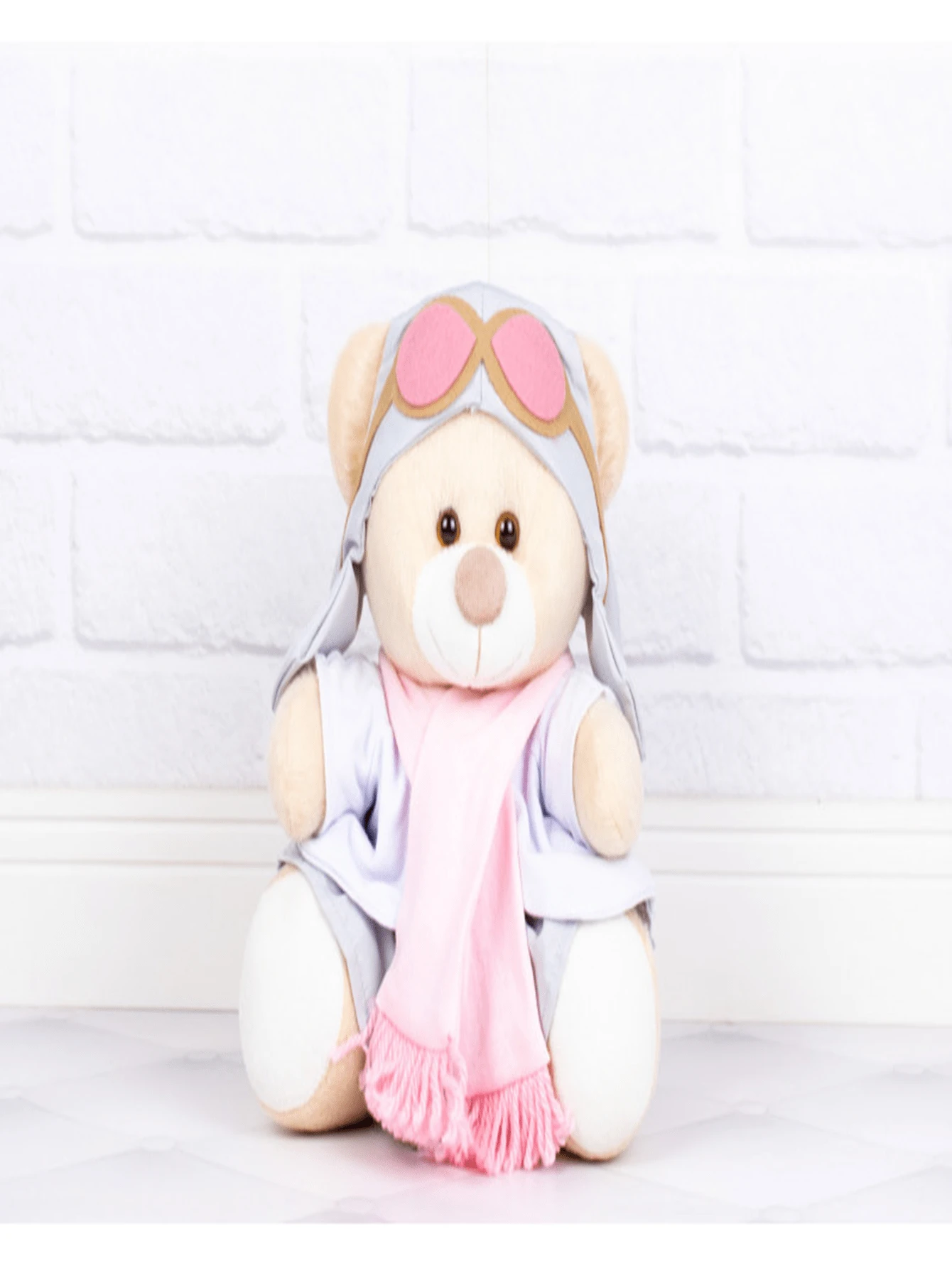 Tedde Girl Aviator Bear 26cm For Decoration - 1 Piece - 白色,灰色和粉紅色 - 查看 1