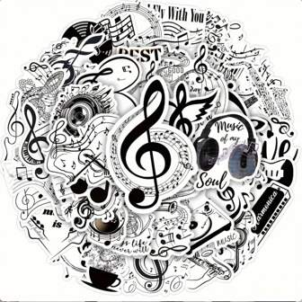 50pcs Cartoon Music Symbols Stickers, Vinyl Sticker For Laptop, Water Bottle, Guitar, Bike, Car, Motorcycle, Bumper, Luggage, Skateboard, Graffiti, Cute Decals, Best Gift For Children, Teen, Men, Girl. Music Stickers, Aesthetics, Stickers For Scrapbooking, Diary, New Year Gift, Valentine's Day Gift