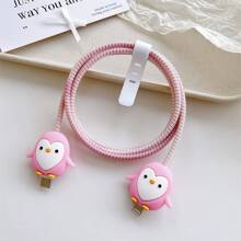 4 Pieces Set 1.4m Colorful Cable Protector Cartoon Cord Protector Charging Charger Cord Protective Phone Cable Winder Saver Cover Wire Winder Protector TYPE C Port Android Charger Protector