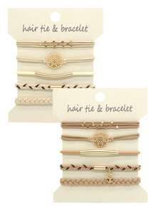 5件套波西米亚风女士弹力手镯发圈，马尾辫发圈，编织发圈，五种用途时尚发圈和手镯发圈，马尾辫发圈，发圈，橡皮筋，发绳，发饰，发饰，弹力发带 - 彩色 - 查看 7