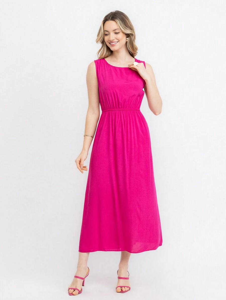 Simple Comfortable Ambient Cotton Dress - Màu Hồng Tươi - Xem 1