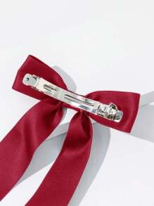 Y2K Style Solid Pink Hair Clip With Bow And Ribbons, Cute Ponytail Holder For Students - Đỏ - Xem 2