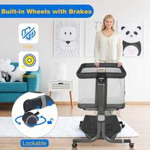 Kinder King Moisés con ruedas para bebé, fácil de plegar y portátil, cuna lateral para recién nacidos con canasta de almacenamiento, malla en todos los lados, cuna de viaje para bebés y niños pequeños, altura ajustable, colchón cómodo y bolsa de transporte, regalo - Gris Oscuro - Ver 6