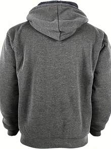 Men's Hooded Sweatshirt Solid Color Casual Long Sleeve Zipper Fitness Sports Hooded Jacket Thickened 3 Layers - 深灰色 - 查看 2