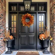 24 Inch Fall Wreath Pumpkin Wreath For Front Door With Maple Leaves Harvest Wreath For Door Window Porch Thanksgiving Halloween Decor Christmas Decorations Home Christmas Gifts Christmas Decor - Cherry laurel leaves - View 3