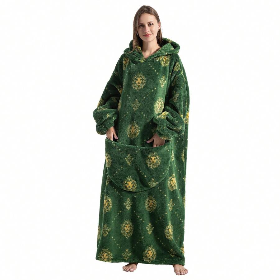 Oversized Hoodie Sweatshirt Wearable Blanket, Super Soft Warm Comfortable Blanket For Women Men Best Gift With Big Pocke - 綠獅 - 查看 1