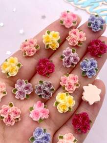 30pcs Mixed Resin Cute Mini Colorful Three Leaf Rose Flat Back Flower Figurines Nail Art DIY Wedding Scrapbooks Jewelry Crafts Accessories Halloween Summer, School