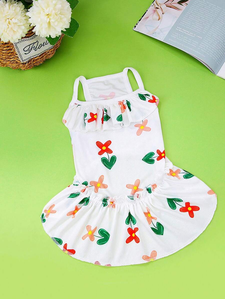 宠物连衣裙冰丝吊带裙花裙狗狗衣服猫咪连衣裙春夏冰丝新款连衣裙百搭公主风猫咪裙欧美公主吊带 - 白色 - 查看 1