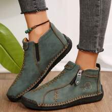 Lightweight Leather Ankle Boots For Women - Oxfords With Non-Slip Rubber Sole, Perfect For Work And Casual Wear. - 綠色 - 查看 6