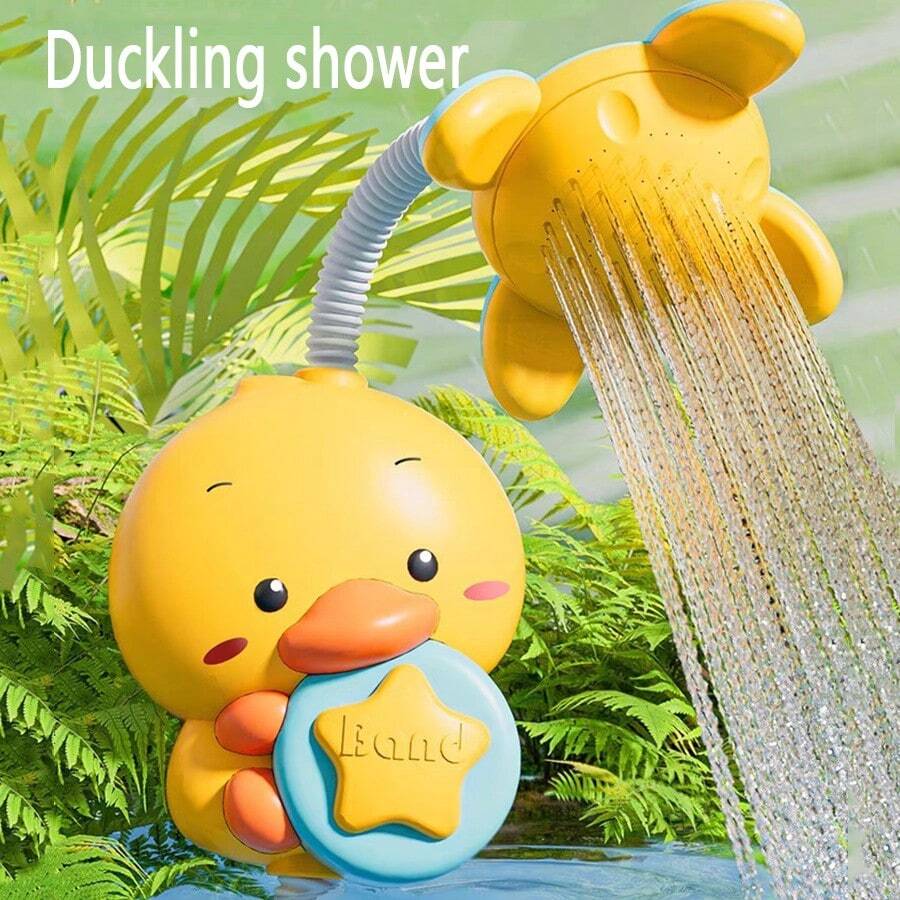 1pc Baby Bathing Shower Spray Toy Electric Cartoon Duck Sprinkler With Suction Cup, Summer Bathing Entertainment, Bathroom Toy