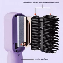 Rechargeable Mini Hair Straightener, Portable Cordless Hair Straightener Comb UK - Purple - View 6