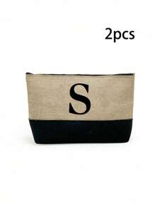 1PC Initials Printed Patchwork Women's Handbag, Makeup Bag, Teacher's Day Gift, Reusable Handbag, Women's Simple And Large Capacity Travel Makeup Bag, Multi-Functional Portable Women's Gift, Portable Leisure Storage Bag
