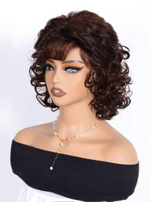 Women Wig 12 Inch Shawl Large Wave Roll Chemical Fiber Hair For Women With Bangs Fashion Women's Synthetic Wig For Daily Or Holiday Party Halloween Costume Ceremony Wear