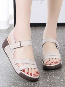 Plus Size Đế Dày Da Thật Chính Hãng Dép Đế Xuồng, Giày Đế Xuồng Nữ, Phong Cách Hàn Quốc - Màu be - Xem 3