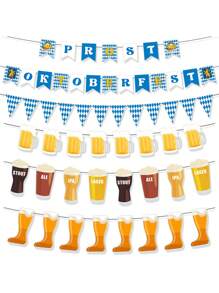 Decoraciones de Oktoberfest, banderas colgantes de cerveza, jarras de cerveza, banderines, decoraciones para fiestas, Navidad - Multicolor - Ver 2