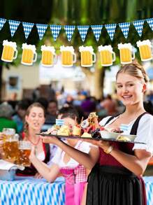 Decoraciones de Oktoberfest, banderas colgantes de cerveza, jarras de cerveza, banderines, decoraciones para fiestas, Navidad - Multicolor - Ver 1