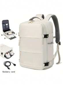 1pc Large Capacity Backpack With Shoe Compartment, Casual Backpack With Charging Port, Fit For Laptop, Hiking, Outdoor Sport, Students Big Bag Laptop Bag Carry On Backpack, Airline Approved Travel Essentials School Bag, Backpack For School, Back To School Backpack, School Bookbag, Big Backpack, Backpack School, Back To School Bags, Waterproof, Luggage Strap Design, Shoes Compartment, Lightweight, Portable, Outdoors, Travel, Outings