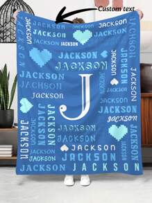 1pc Personalized Blanket With Name, Custom Name Blanket For Adults, Customized Name Blanket, Personalized Gifts For Birthday Christmas,280GSM - Pure Blue - View 2