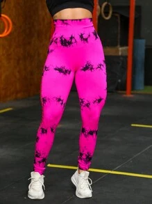 Sports Leggings Gym Yoga Tie Dye Aurora Lifts Butt Seamless High WaistYI-028 - 紫色 - 查看 4