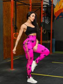 Sports Leggings Gym Yoga Tie Dye Aurora Lifts Butt Seamless High WaistYI-028 - 紫色 - 查看 7