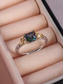 1pc Fashionable, Personalized, Classic Retro, Elegant Square Cubic Zirconia Ring, Gift For Women, Proposal, Date