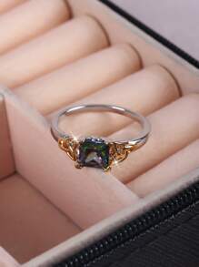 1pc Fashionable, Personalized, Classic Retro, Elegant Square Cubic Zirconia Ring, Gift For Women, Proposal, Date