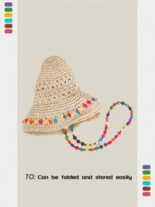 1 chiếc mũ xô đính hạt nhiều màu sắc phong cách Bohemian, mũ rộng vành chống nắng cho nữ, mũ đi biển có thể gấp gọn cho du lịch mùa hè - Nhiều màu - Xem 6