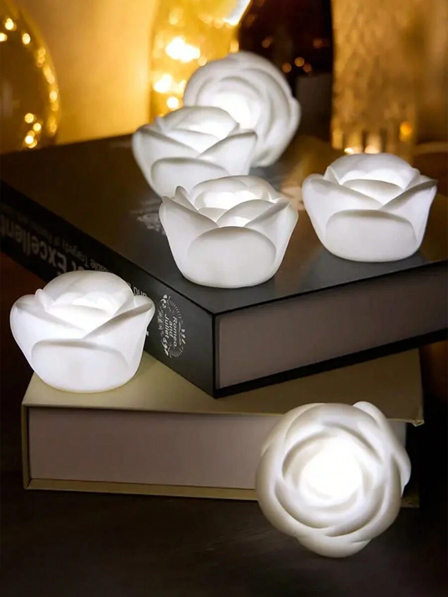 1 szt. LED migający kwiat róży, prezent na Walentynki, wystrój domu, wystrój stołu, propozycja róż ze świecami, róże ślubne, scena walentynkowa, dekoracja sceny spowiedzi - Biały - Zobacz 1