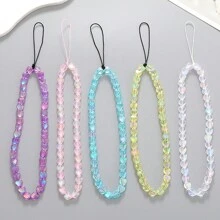 心形串珠手机带防盗手机挂饰免提兼容 腕带女士女孩爱心手链手机挂绳手机链腕包钱包腕带 - 1pc - 查看 13