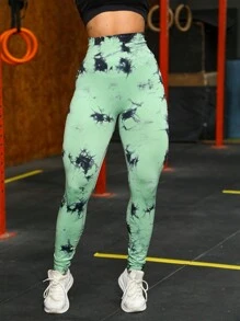 Sports Leggings Gym Yoga Tie Dye Aurora Lifts Butt Seamless High WaistYI-028 - 綠色 - 查看 4