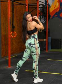Sports Leggings Gym Yoga Tie Dye Aurora Lifts Butt Seamless High WaistYI-028 - 綠色 - 查看 8