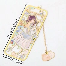 1 件中国风汉服梦幻流光黄铜金属书签，可爱卡通治愈风格毕业学生礼物 - 彩色 - 查看 2