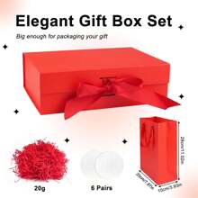 Caja de regalo grande con tapas para regalos, caja de envolver regalos con tapa magnética y cinta para Navidad, Día de San Valentín, cumpleaños, regalos de novia, bodas - Rojo - Ver 2