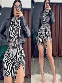 Vestido de cebra incluye chaqueta de Vinipiel - Blanco y Negro - Ver 2