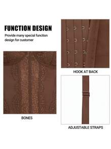 1件蕾丝胸罩式可爱抹胸上衣，性感女士夜店派对露脐上衣，带扣 - 棕色 - 查看 5