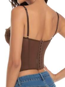 1件蕾丝胸罩式可爱抹胸上衣，性感女士夜店派对露脐上衣，带扣 - 棕色 - 查看 2