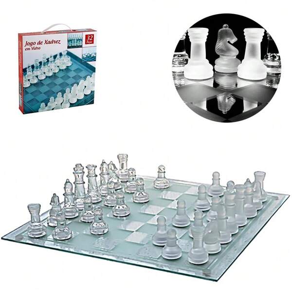 Tabuleiro De Xadrez De Vidro Super Luxo Jogo 25 X 25 Cm