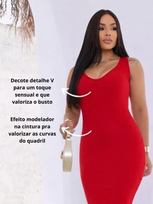 Women's Casual Short Ribbed Dress - Đỏ - Xem 4