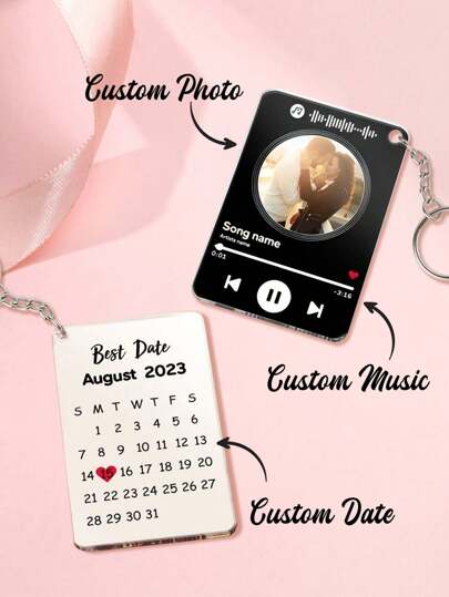 1pc Custom Couple Photo Keychain, Custom Date Acrylic Keychain, Personnalized Calendar Keychain With Photos And Text, Custom Photo&Calendar Keychain, Special Date Calendar Keychain, Anniversary Gift, Wedding Gift, Valentine Gift, Birthday Gift, Mother's Day Gift, Father's Day Gift, Best Friend Gift, Gift For Mom/Dad, Gift For Boyfriend/Girlfriend