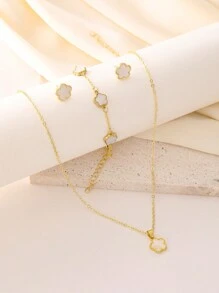 3pcs/Set Women Clover Jewelry Set - Necklace, Earrings & Bracelet, Holiday Gift Valentines,Mom,Mother,Mother's Day,Gift