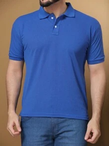 Men's Piquet Polo Collar Shirt Various Colors 100% Cotton - 寶藍色 - 查看 4