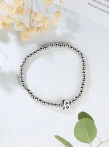 Tsnamer 1 件泡泡串珠字母银手链 26 个字母 A-Z 个性化名字女士精致字母充气名字个性化珠宝礼物 - 手鍊 - 查看 19