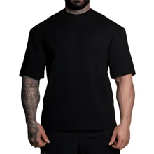 Oversize Gym T-Shirt 100% Cotton Oversized Wide Bodybuilding Training - Black - View 2