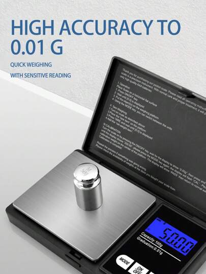1pc Flip Cover 0.01g/100g High Precision Weighing Dedicated Multifunctional Digital Electronic Scale, Jewelry Scale, Mini Stainless Steel Electronic Scale, Pocket Size Digital Scale, Gold Balance Scale, Portable Pocket Scale, Pharmaceutical Jewelry Electronic Scale, Kitchen Scale, Useful Tool, Kitchen Supplies Fine Weighing Food Ingredients(Battery Not Included)
