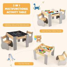 3-Piece Children's Seating Group, Children's Furniture With 1 Table & 2 Chairs, Wide Backrest And Comfortable Seat For Children From 4 Years, Children's Table Group For Children's Room Kindergarten, Bun - Grey - View 3