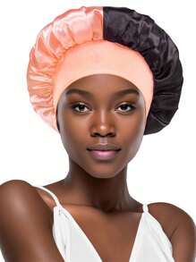 1 pieza Gorro para dormir de parches de dos tonos, gorro de quimioterapia elástico y de moda para mujeres, gorro de ducha de protección del cabello de color dual - Multicolor - Ver 2