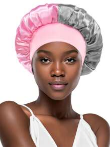 1 pieza Gorro para dormir de parches de dos tonos, gorro de quimioterapia elástico y de moda para mujeres, gorro de ducha de protección del cabello de color dual - Multicolor - Ver 7