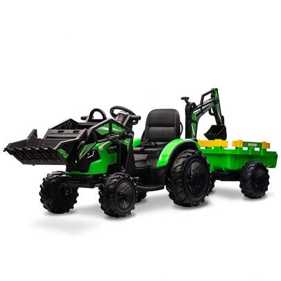 3 In 1 Ride On Tractor,Excavator & Bulldozer,24V Electric Vehicle W/Trailer,Shovel Bucket,Digger,Remote Control,EVA Tires,LED Lights,Music,USB & Bt,Kids Ride On Car Toy(Ship In 2 Boxes)